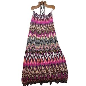 Just Love Womens 4X Halter Maxi Dress Pink Chevron Smocked vacation festival